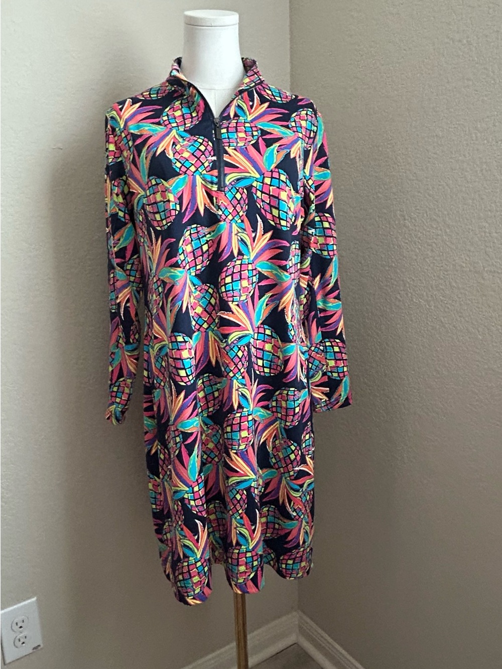 Lulu-B Navy Long Sleeve Pineapple Print Dress
